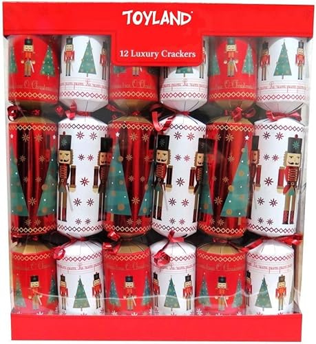 Toyland® Luxury Nutcracker Christmas Crackers - Pack of 12 Large 33cm Crackers for Festive Tables & Parties