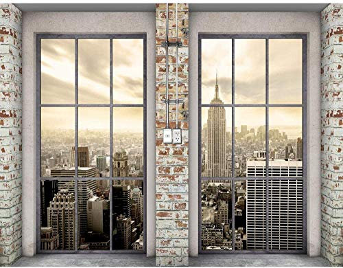 XiuTaiLtd Tapeten Fototapeten Fenster nach New York - Seide WandTapete Wohnzimmer Schlafzimmer Büro Flur Dekoration Wandbilder XXL -450x315 CM