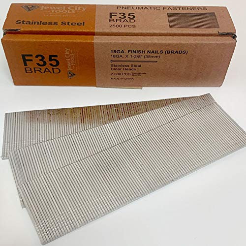 Jewel City Tools 18G 1-3/8 Inch SS 35mm Stainless Steel Brad Nails, 2500/Box
