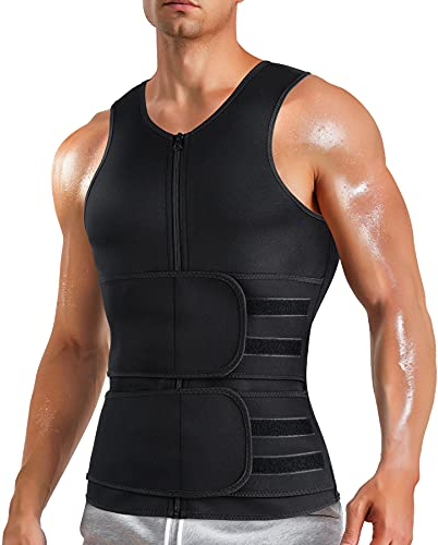 Bingrong Herren Bauchweggürtel Fitnessgürtel Schwitzgürtel Fitness Gürtel Bauchgürtel Abnehmen Neopren Sauna Gürtel Gewichtsverlust Bauchweg Body Shaper Taille Trimmer (Schwarz, S mit 2 Gürtel)