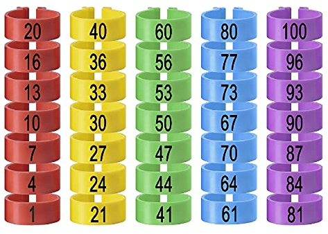 100 Pack Hühnchen Identifikation Beine Ringe, Chicken Tags für Legs Geflügel Bands Clip On Leg Rings für Hühner, Enten, Hühnchen, Goose(5 Farben,20mm)