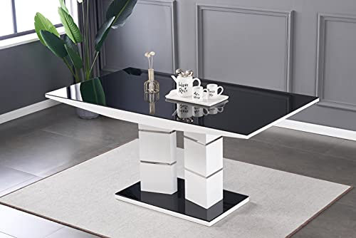 FURNIZONE UK Modern Tivoli Black Glass White High Gloss 4-Seater Dining Table (Dining Table only)