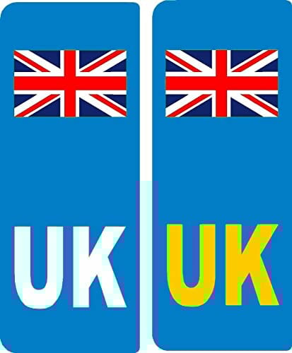 2 x Road Legal UK Car Number plate Stickers - UK Flag Registration Car Number Plate Self-Adhesive Vinyl for Road Vehicle Car, Van, Lorry, Motorbike