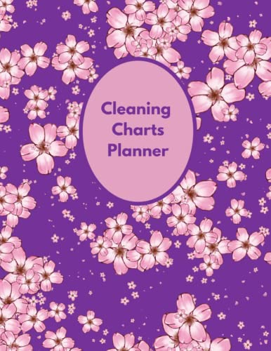 Cleaning charts planner: Planner for daily & weekly household jobs & chores.. Record what is to be done and tick off when done. Tracker for all ages ... home.. Purple cherry blossom flowers design.