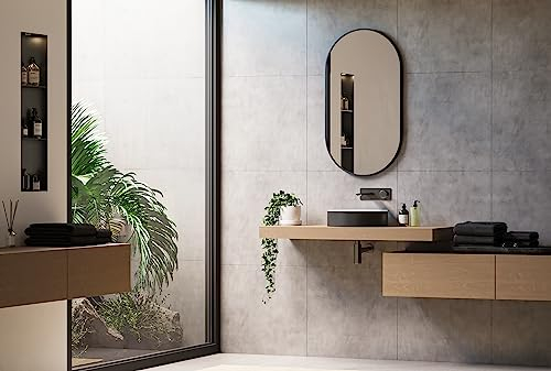BERNSTEIN® Badezimmerspiegel 8144B oval mit Leichtmetallrahmen in Schwarz Wandmontage Wandspiegel Badspiegel Spiegel Bad Größe 55x100cm
