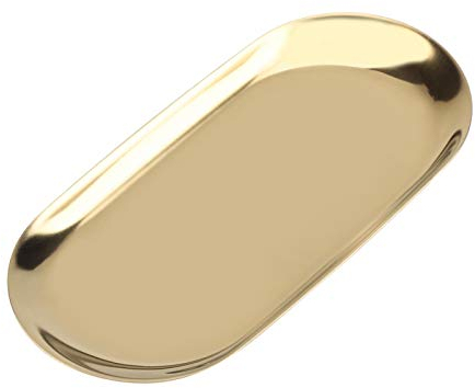 Vassoio decorativo per gioielli in acciaio inossidabile, vassoio per cosmetici piccolo da 7 pollici vassoio Vassoio decorativo Piatto da portata per il disordine per bagno vanità ufficio (S-Oro)