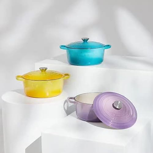 Casserole Dish Cast Iron Braising Pan, Enamel Dutch Oven, Non Stick Enamel Coating, Good Sealing, Lightweight, for All Heat Source, Pot's Body Cast Iron Soup Pot Yellow 24cm