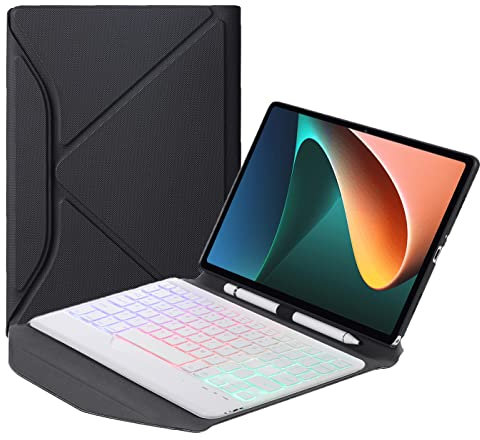 Origami-Style Folding Protective Case with Backlit Keyboard Compatible with Xiaomi Pad 5 / Xiaomi Pad 5 Pro, Removable Bluetooth Keyboard Case & Backlight