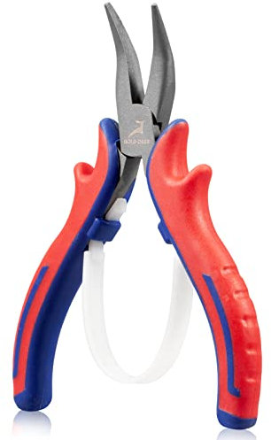 GOLD DEER 5 Mini Bent Nose Pliers for Jewelry Making Bent Needle Nose Plier, CRV Steel Body with Teflon Finish and Professional Handle, Micro Jewelry Making Plier with Curved Jaw for Crafting Repair