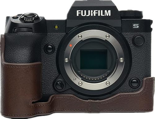 X-H2S Case, Zakao Handmade Genuine Real Leather Half Camera Case Bag Cover for Fuji Fujifilm X-H2S Bottom Opening Version With Hand Strap (Coffee)