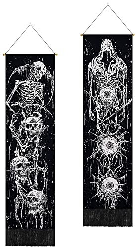 Uspring 2 Stück Schädel Tapisserie Goth Eyes Tapisserie Skelett Tapisserie Ästhetische Schwarz und Weiß Tapisserie Wandteppich für Zimmer (12,8 x 51,2 Zoll)