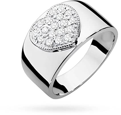 Weißgold Damen Goldring mit 0.26 Karat Diamanten Herz - Gold Verlobungsring - 14 Karat Gold 585 - Goldring für Frauen (Weißgold, 48 (15.2))