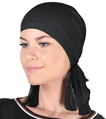 Soft Mütze aus Bambus Chemo Kopftuch für Frauen, Beanie für Damen, Mädchen || Sommer Herbst Frühling Long Slouch Beanie, Krebspatienten Kopfbedeckung Turban Eco Fiendly (Schwarz)