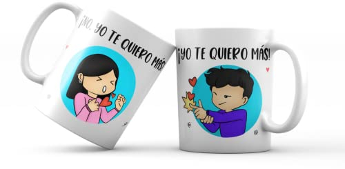 Wondernastic - Dúo de Tazas Yo te quiero más, Capacidad de 350 ml, Color Blanco, Cerámica, Aptas para Lavavajillas y Microondas, Conjunto para Parejas, Divertido y Original, Diseño Exclusivo
