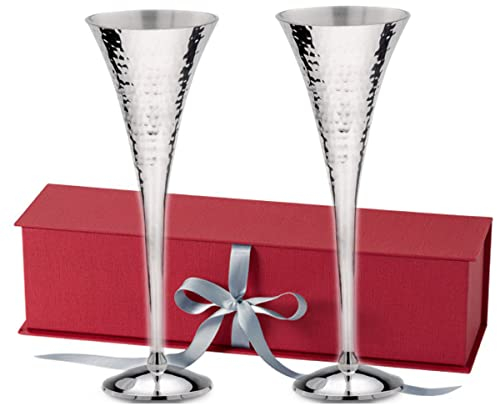 SILBERKANNE Hochwertige Sektkelch Sektflöten Hamburg 2er Set H 22,5 cm Silber Plated versilbert in Premium Verarbeitung. Fertig zum verschenken mit schicker Geschenkverpackung