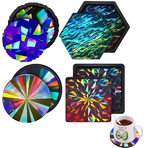 ulapithi Resin Silikonform Untersetzer Holografische Silikonformen Epoxidharz Set Holographische Resin Silikonformen Set Kunstharz Gießen Coaster Gießform Resin Art Formen Untersetzer