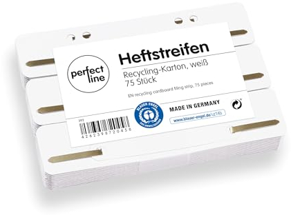 perfect line - 75 Heftstreifen Pappe, recycling Karton, 250 g/m², Farbe Weiß, Made in Germany, Blauer Engel zertifiziert