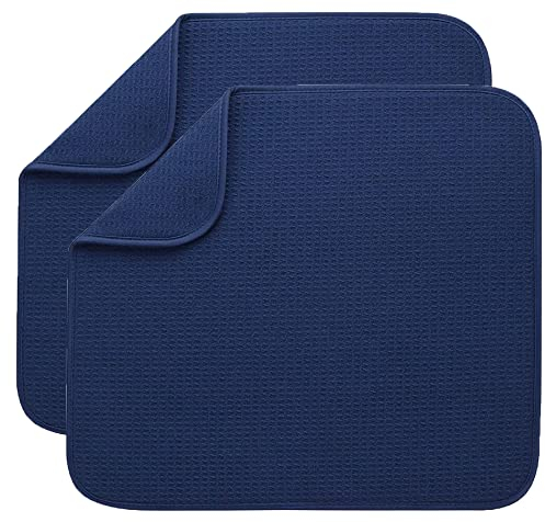Microfibre Dish Drying Mats for Kitchen Super Absorbent Dish Drainer Mat Washing Up Mat for Countertop Tabletop 40cm x 46 cm 2 Pack Navy Blue