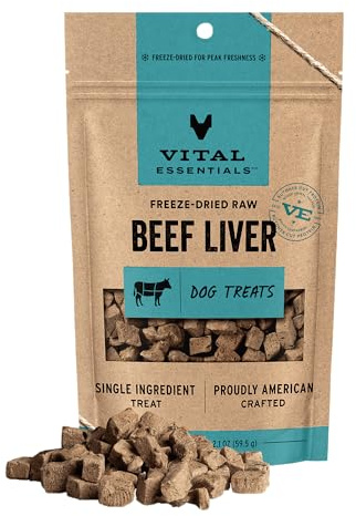 Vital Essentials Freeze Dried Dog Treats | Beef Liver, Single Ingredient | Premium Quality | Grain Free Training Treats for Dogs, 2.1 oz Bag