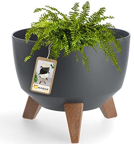 KADAX Vaso Rialzato in Plastica per Piante da Interno ed Esterno, Coprivaso Decorativo con Piedistallo Simil-Legno e Design Moderno (24 cm, Grigio Scuro)