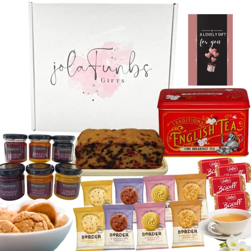 20x The English Fine Breakfast Tea Gift Box Hamper -40 Morning English Tea Bags,Border Biscuits, Lotus Biscoff, Fruit Cake, Christmas Chocolate & More- Valentine, Birthday Hampers for Women Food Gifts