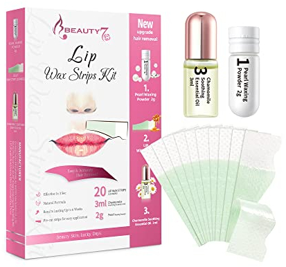 Beauty7 Wachsstreifen Fit Wax Strips Kaltwachs Enthaarungs Streifen Oberlippen Wachsstreifen Damen cold wax strips Enthaarungsstreifen zum Enthaaren der Oberlippe Mit Perlenpulver und Kamillenöl