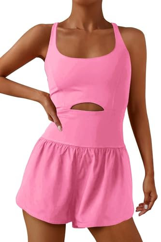 ReachMe Damen-Einteiler, Einteiler, zum Laufen, für Fitnessstudio, Yoga, Helles Pink, Small