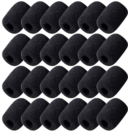 24 Stück Mini-Mikrofon Headset Windschutzscheibe, Schaumstoff Mikrofon, Mikrofon Windschutz Abdeckung, Kleine Abdeckungen, Schwamm für Mikrofon, Für Unterricht, Bühnenperformance, Treffen (Schwarz)
