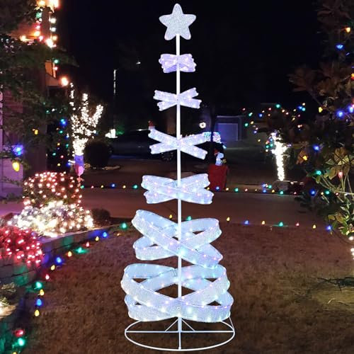 GYMAX Luci Natalizie a Forma di Alberi Natale a Spirale, con 341 Luci LED, 34 Modalità di Illuminazione, 4 Chiodi a Terra, Decorazione di Natale per Esterno, 70 x 70 x 210 cm