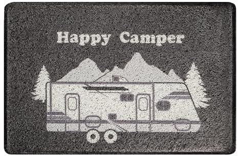 Aucuda Happy Camper RV Door Mat for Indoor Outside Entrance, Camper Entrway Rugs Welcome Mat for Front Door,RV, 24x16 Non-Slip Front Door Mat for Summer, Camping Door Mat Traps Dirt&Liquid, Grey Car