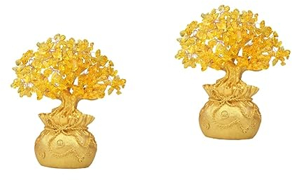 Garneck 2st Kristallgeld Feng-Shui Glücksbaum Schreibtisch Geldbaumdekoration Tischdekoration Gefälschter Bonsai-Baum Wohlstand Geldbaum Glück Bonsai-Baum Figur Natürlich Edelstein Büro