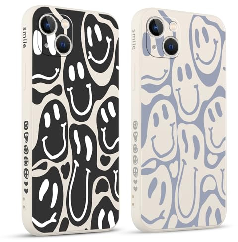 Pnakqil 2 Pezzi Cover per Apple iPhone 13 6.1 Divertente Smorfia Deformazione Sorriso Disegno Morbido Donne Protezione Sottile Anti Fotocamera Silicone TPU Custodia Morbida Antiurto Case