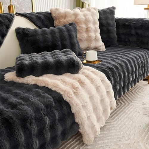 ObaBO Sofabezug L Form 2 3 Sitzer Samt Ecksofa, Couchbezüge Sofa/Couch überwurfdecke, Sofadecken Zum Abdecken, Sofaüberwurf Sofaschoner rutschfest Sofaschutz Hunde,Schwarz-70x150cm