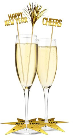 Folat 63753 Glas-Dekorationsset - BlackGold HNY - 12 Stück - Silvester Deko, Neujahrs Party, Neujahr Silvesterdeko, Frohes Neues Jahr, Happy New Year