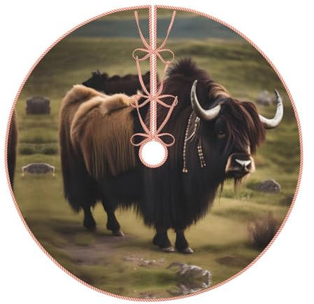 Mighty Highland Yak Weihnachtsbaum-Rock, 76 cm, Bandage, Weihnachtsbaumröcke für Weihnachtsfeier, Heimdekoration, drinnen und draußen