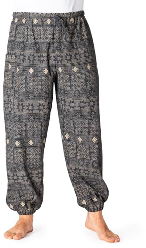 PANASIAM Haremshose Morgenland - 100% Baumwolle - orientalische Pumphose Lounge-Hose Yogahose - Unisex Damen & Herren - geometrisches Ethno-Design