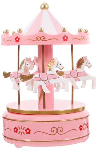 Karussell Spieluhr 18x10,5x10,5 CM aus Kunststoff mit Drehfunktion | Zuhause oder Schreibtisch, Rosa Cartoon Stil, als Charmante Geschenkidee zu Weihnachten