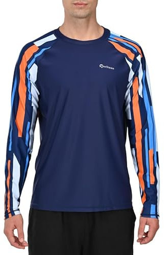 QAYMZUMD Men's UPF 50+ Swim Shirts Rash Guard Long Sleeve Sun UV Protection Quick Dry Beach Surf for Fishing Running Quick Dry Lightweight-shenlansefangkuai-4XL