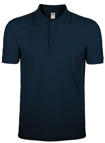 Polo de hombre de manga corta – Camiseta de trabajo 100% algodón piqué, camiseta lisa con cuello y botones, azul navy, XL