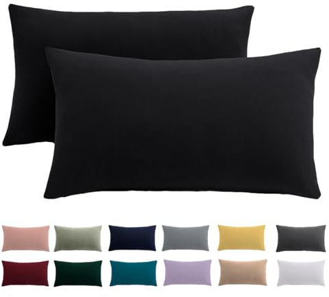 Kissenbezug 40x60 2er Set - Kopfkissenbezug 40 x 60 cm Schwarz Für Kissen 100% Mikrofaser Kissenhülle Bügelfrei & Knitterfrei mit Reißverschluss