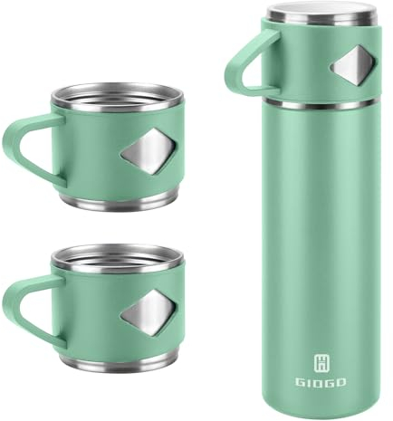 Vacuum Insulated Flask 700ml/23.6oz Stainless Steel Thermo Bottle with Cup for Coffee Water Hot and Cold Drink Flasks.(Green,Set)