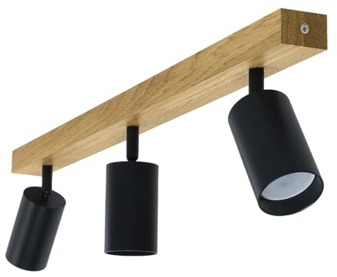 LED Wood Deckenstrahler 3 Flammig Schwenkbar - Handgefertigte Spots Deckenleuchte Modern aus Eiche - Strahler Deckenlampe Holz - GU10 Spotlight Lampe Wohnzimmer (Ohne Glühbirne) - Länge 60 Cm