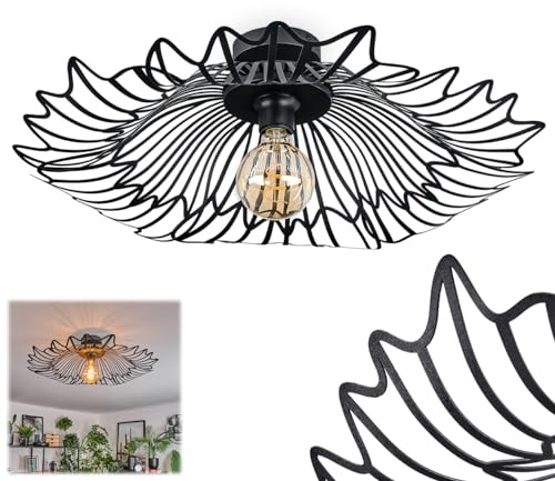 HOFSTEIN Deckenleuchte Cristelo, Deckenlampe aus Metall in Schwarz, Leuchte im Industrial/Retro/Vintage-Design (66,5cm), Lichteffekt durch Gitter-Optik, E27, Wohnzimmer, Esszimmer, Schlafzimmer, Küche