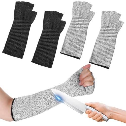 Yolev 2 Paar Schnittfeste Ärmel Halbfinger Ärmelschoner Grau Schwarz Armschutz 30 cm Lang Unterarmschutz Wiederverwendbarer Sicherheitsarm der Stufe 5 für Gartenarbeit Küche Schweißen