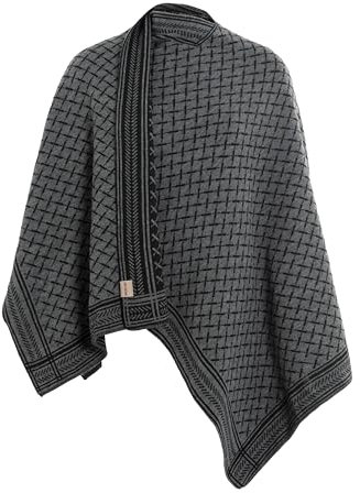 KNIT FACTORY - Dusk Poncho Cape - Elegant Gestrickter Damen Cape - Wickelschal mit Wolle - Hochwertige Qualität - Schwarz/Anthrazit