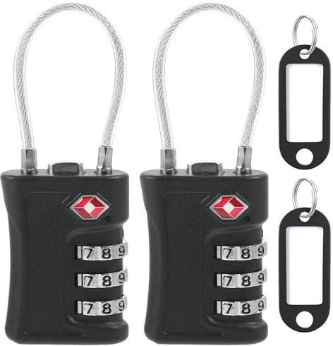 TSA Kofferschloss 2 Stück - 3-Stelliges Kofferschloss für Flugreisen mit Zwei Schlüsselanhängern TSA Schloss Vorhängeschloss mit Zahlencode Gepäckschloss Vorhängeschloss Zahlen Reiseschloss für Koffer