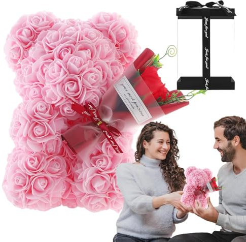 Orso di rose con confezione regalo per compleanno romantico San G-ifts per la sua fidanzata, amiche, moglie, con piccolo bouquet Everlasting Forever