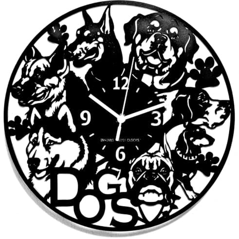 Instant Karma Clocks -Wanduhr | Hundeliebhaber | Haustiere | Geschenkidee Dekorativ mit Tiermotiv Hund (Schwarz-02)