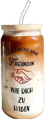 Beste Freundin Geschenke, Cocktailgläser mit Deckel und Strohhalm, 500ml Longdrinkgläser für Eiskaffee Eistee Soda, Geschenk Beste Freundin Geburtstag Weihnachten, Freundschafts Geschenk