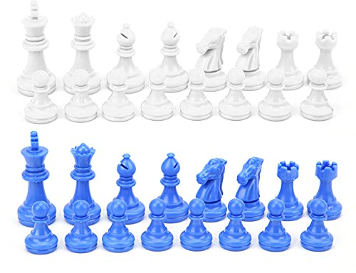 SUNGOOYUE Internationales Schach, 32 Teilige Schachfiguren aus Kunststoff in Blau Weiß mit Leichten Hohlen Figuren zum Austausch Fehlender Schachstücke für Café und Haushalt